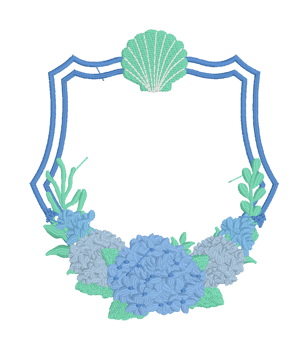 Cape Cod Hydrangea Crest Embroidery Design