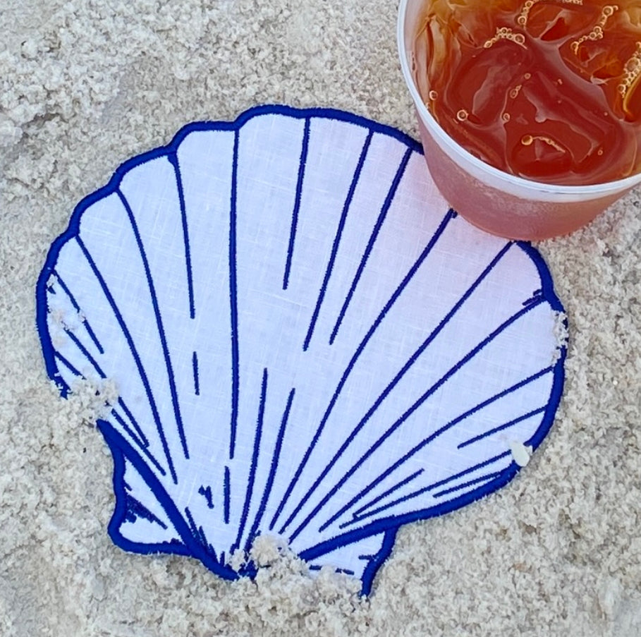 Scallop Shell Coaster and Cocktail Napkin Embroidery Design - In the Hoop - ITH