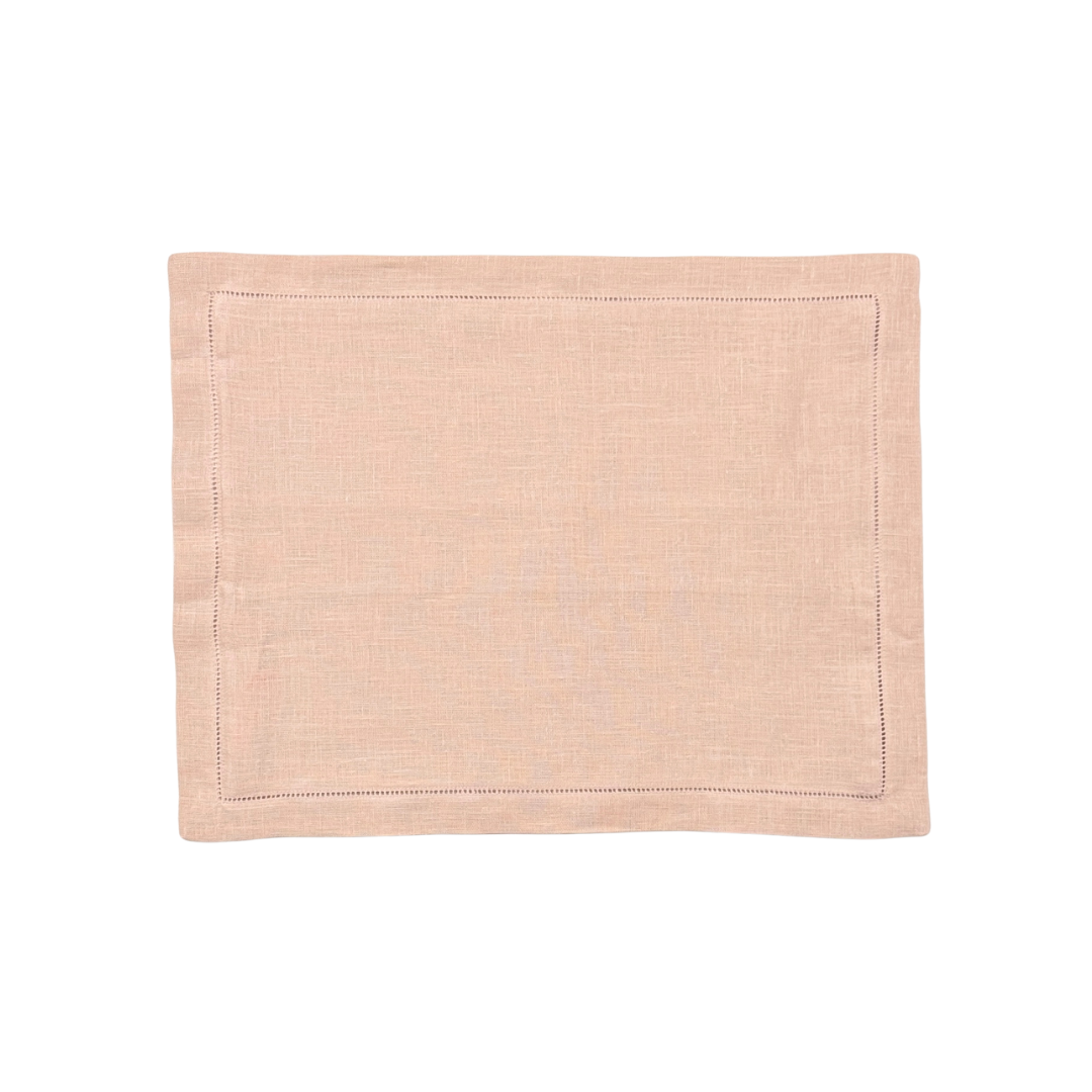 Petal Pink 100% Linen Boudoir Pillow Sham with one inch hemstitch flange. Accommodates a 12" x 16" pillow insert. Approximately 14" x 18" in overall size.