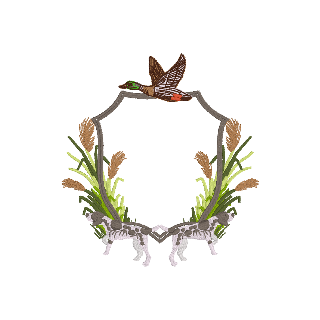 Duck and Dogs Crest Embroidery Design