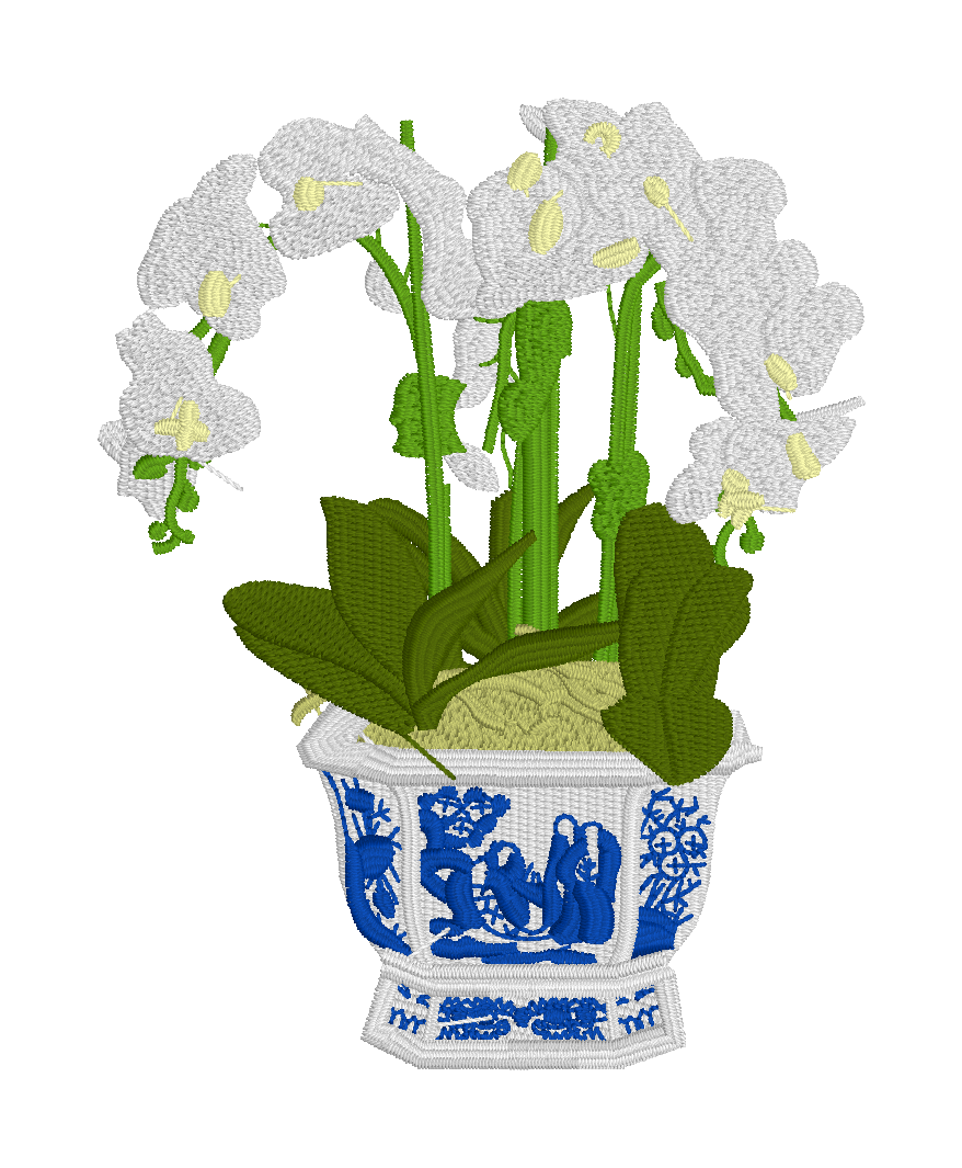 Chinoiserie Orchid Embroidery Design