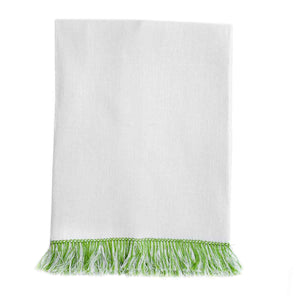 Fringe Benefits Guest Towel Grass Green | Garden Folly Fine Linens - hand towels for embroidering, fancy linen hand towels, fancy linen guest towels