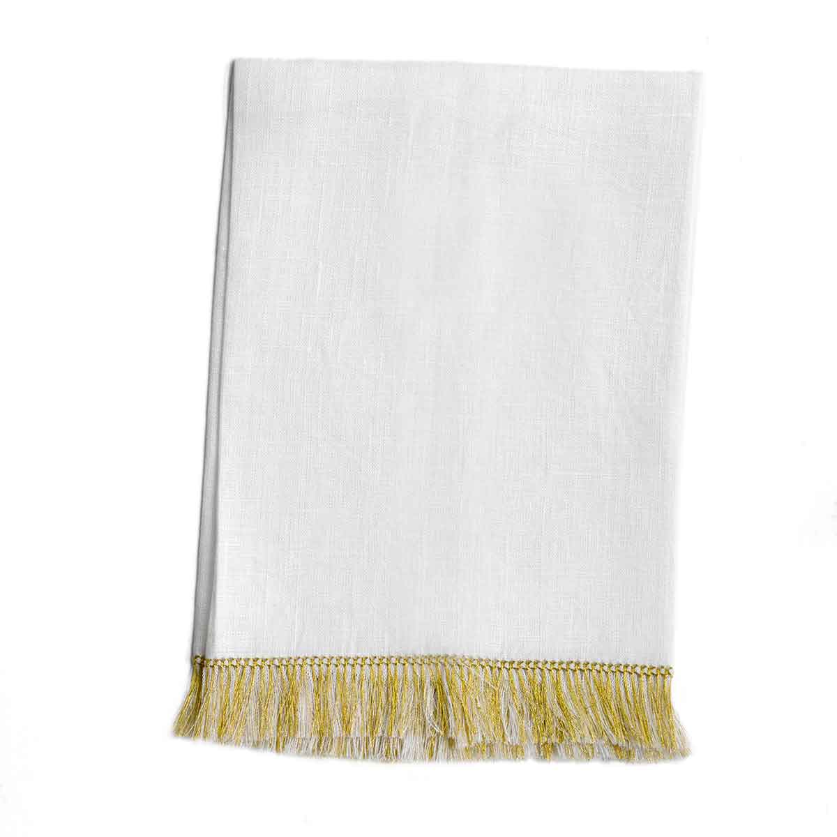 Fringe Benefits Guest Towel Metallic Gold | Garden Folly Fine Linens - linen like hand towels, blank embroidery hand towels, guest hand towels linen