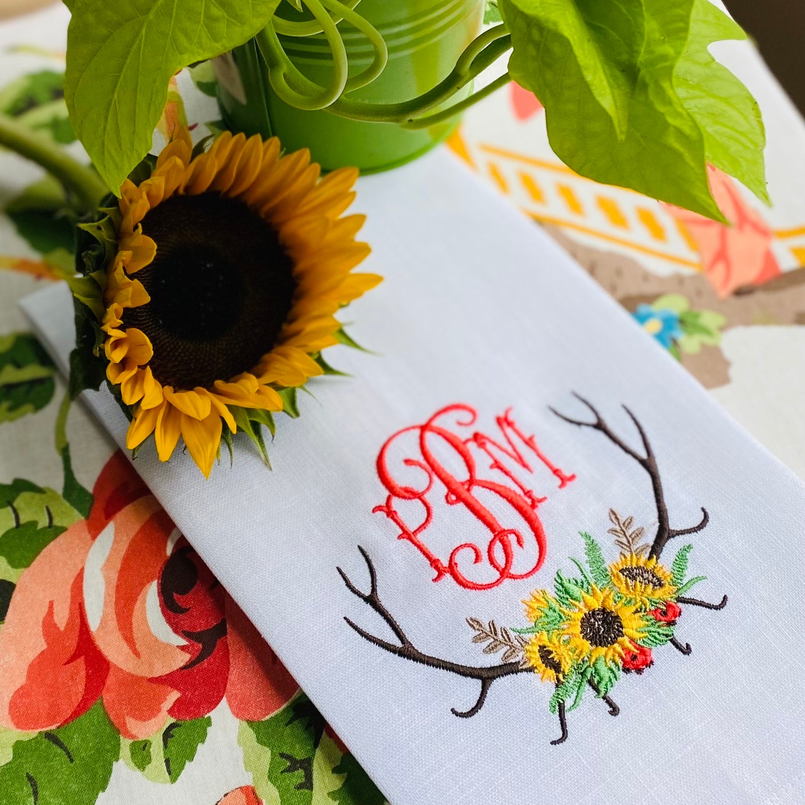 Sunflower Stag Embroidery Design