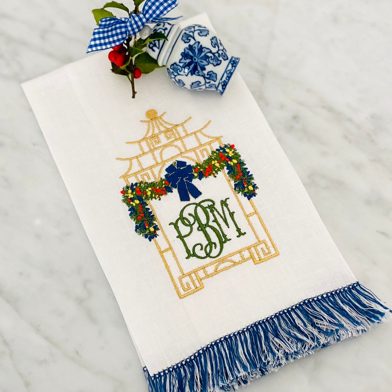 Holiday Pagoda Mirror Embroidery Design