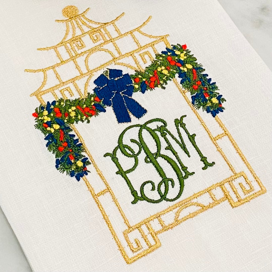 Holiday Pagoda Mirror Embroidery Design