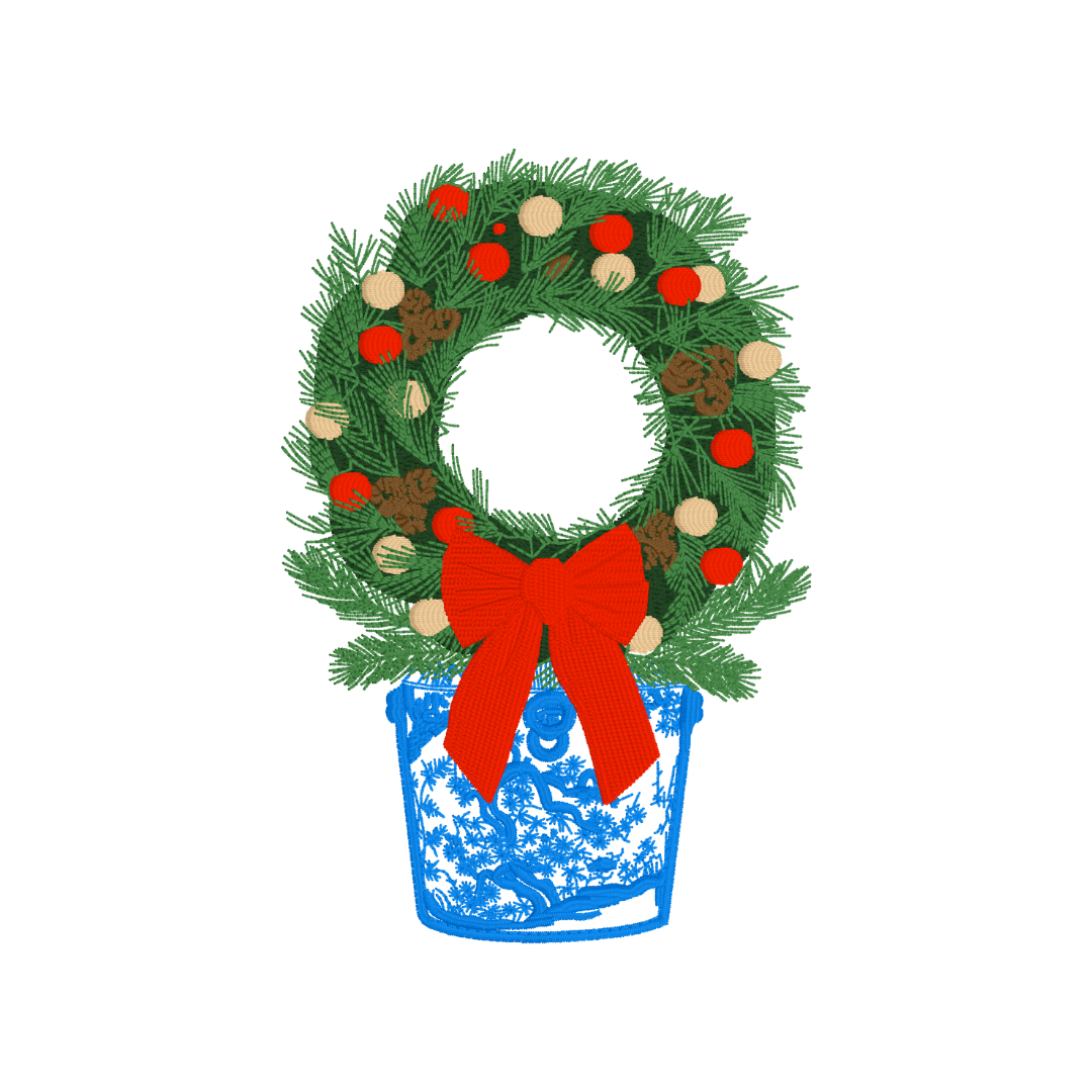 Chinoiserie Holiday Wreath Embroidery Design