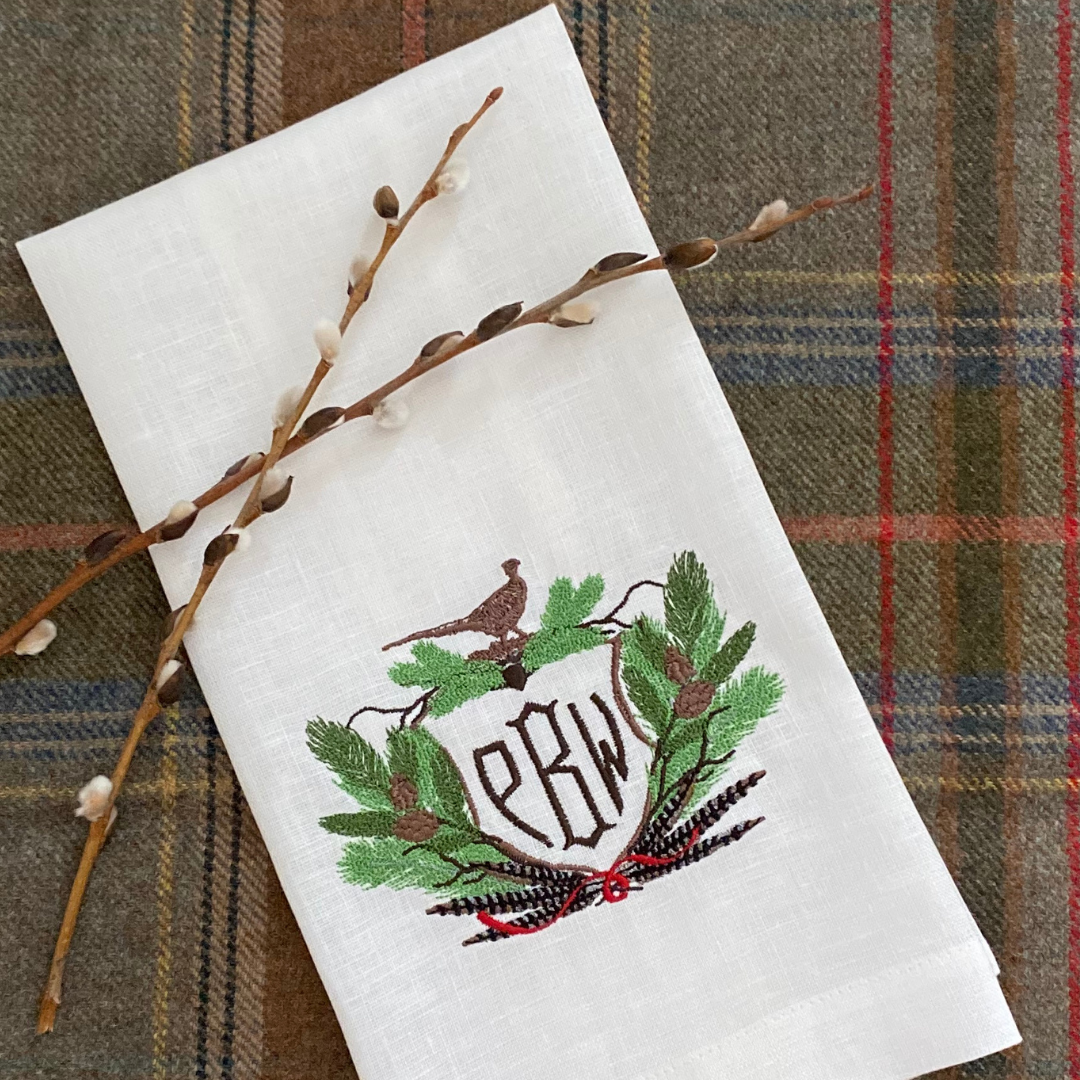 Pheasant Crest monogram frame machine embroidery design file