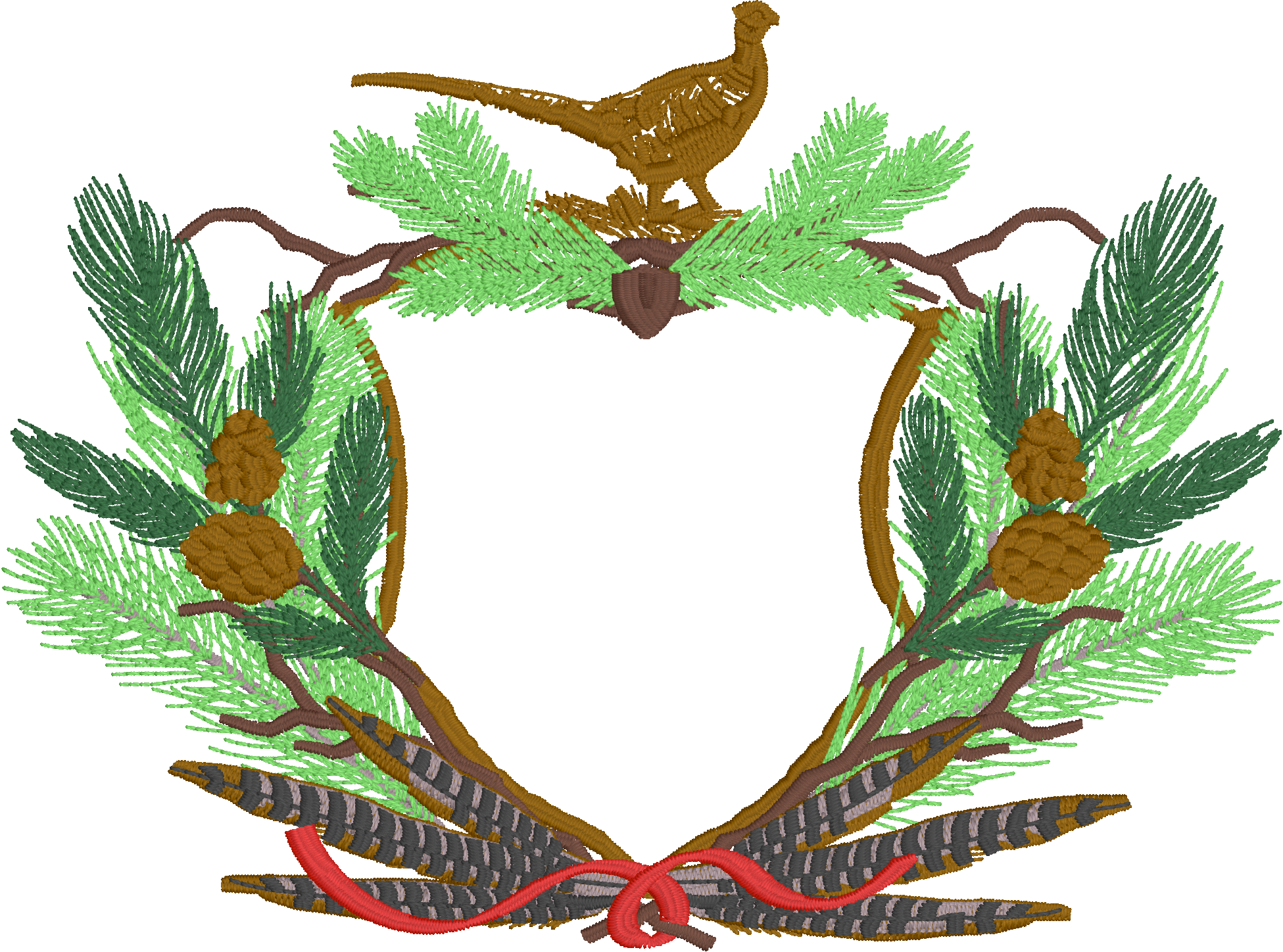 Pheasant Crest monogram frame machine embroidery design file
