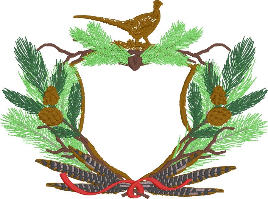 Pheasant Crest monogram frame machine embroidery design file